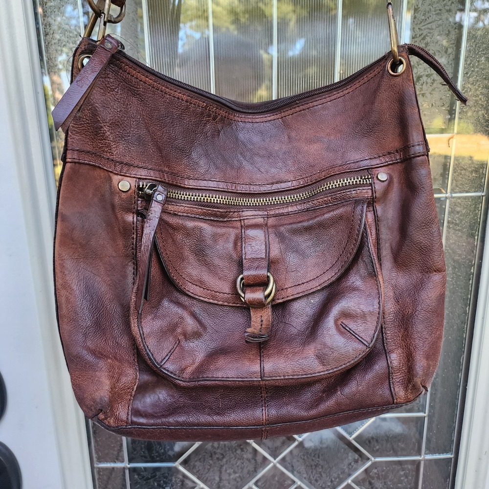 Fossil Y2K Brown Leather Crossbody Bag Distressed Messenger Adjustable‎ Strap
